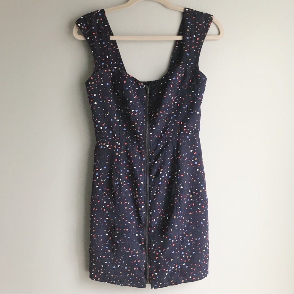 Bcbgeneration Zip Front Mini Navy Dotted Dress - image 6